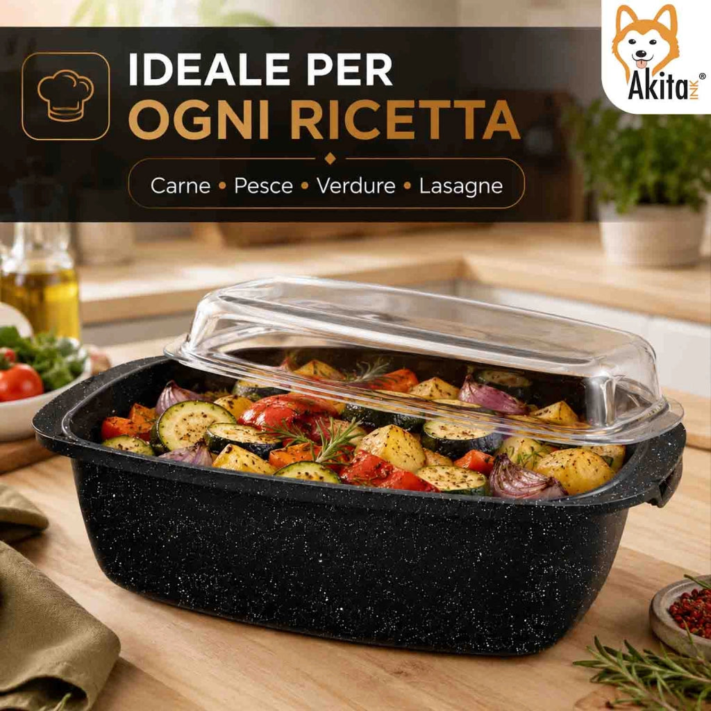 Akitaink Rostiera con Coperchio in Vetro 32,5x21 cm Antiaderente