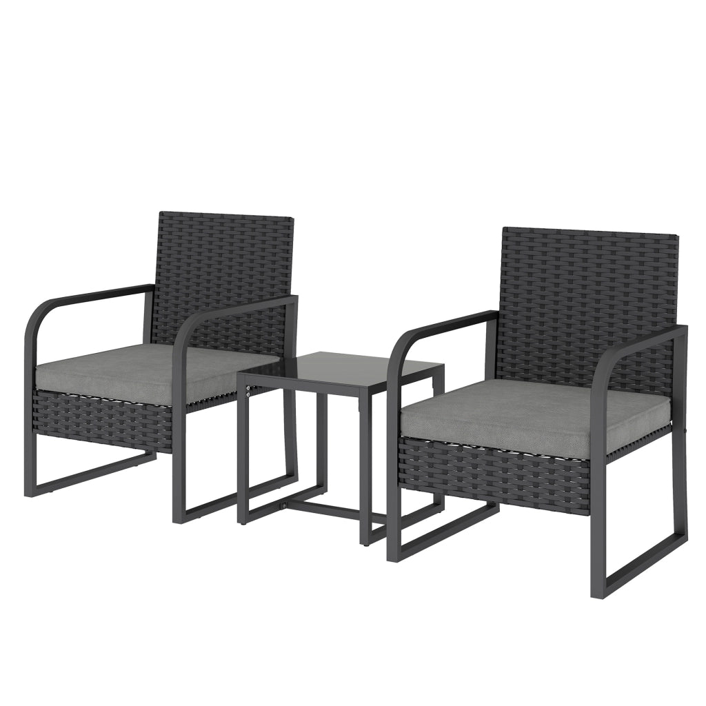 Set Giardino 2 Poltrone e Tavolino in Rattan ¨C zephmum ¨C Nero, Vetro