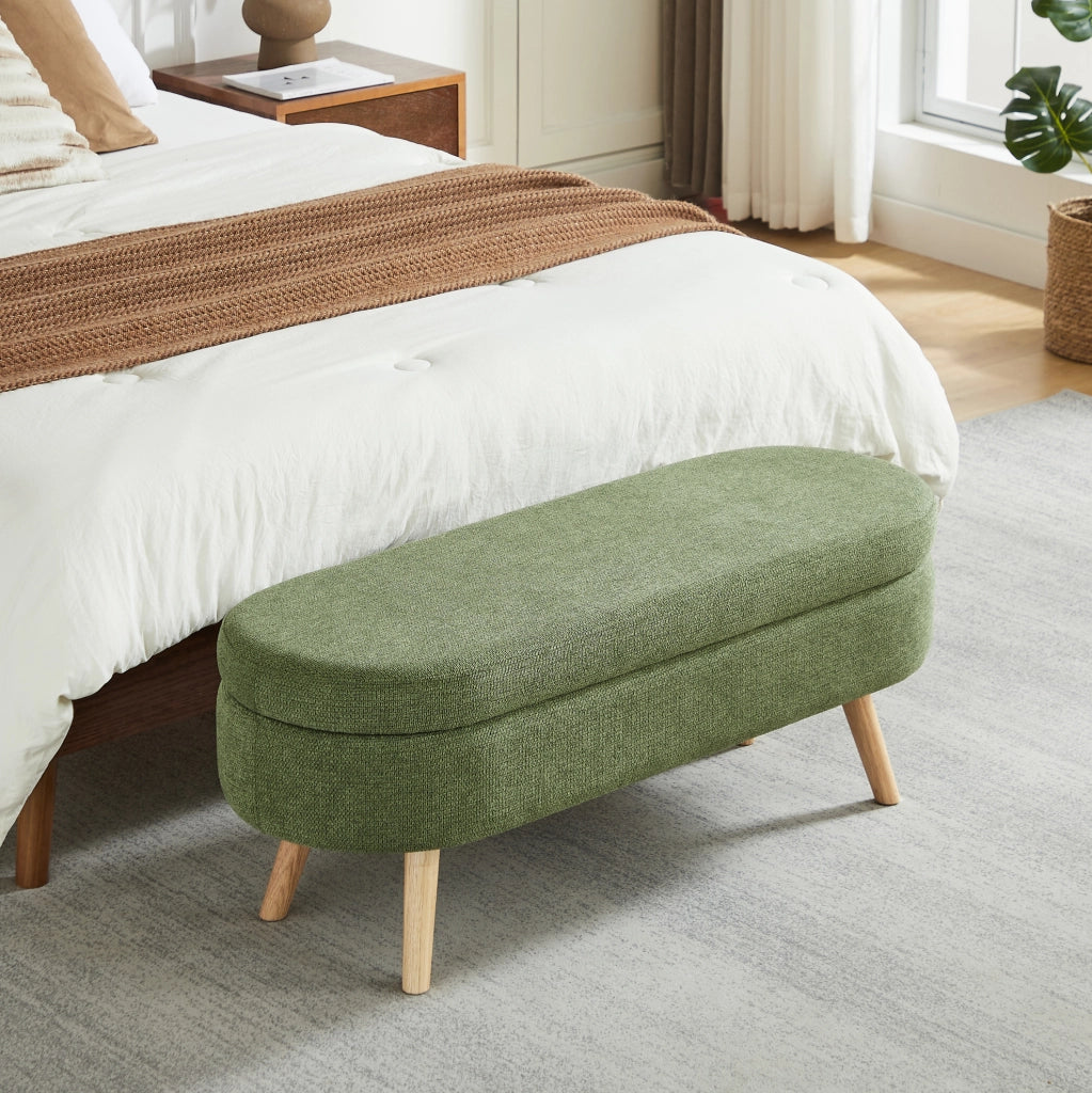 Panca Contenitore in Chenille 110 cm con Vano Ventilato Verde per Camera e Ingresso