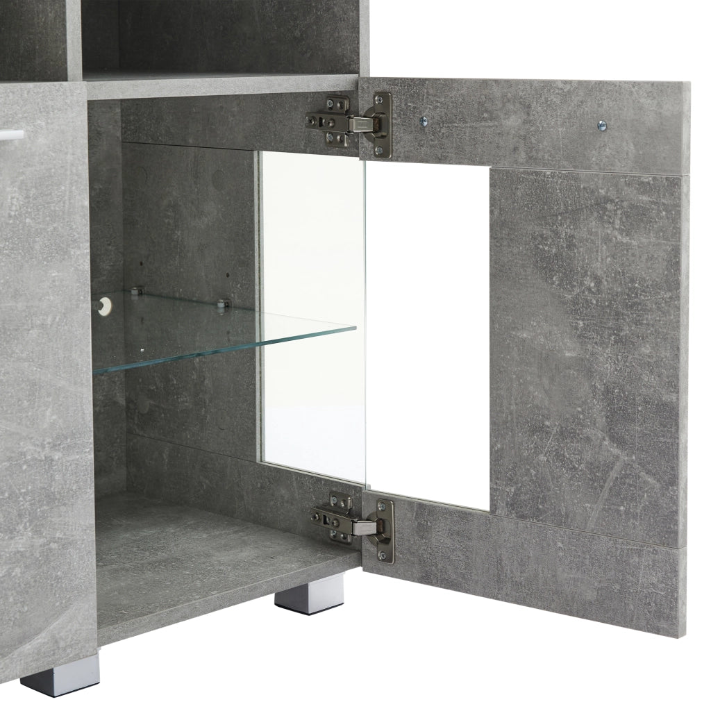 Credenza 140x40x70 cm con luce LED; vetro temperato e MDF grigio