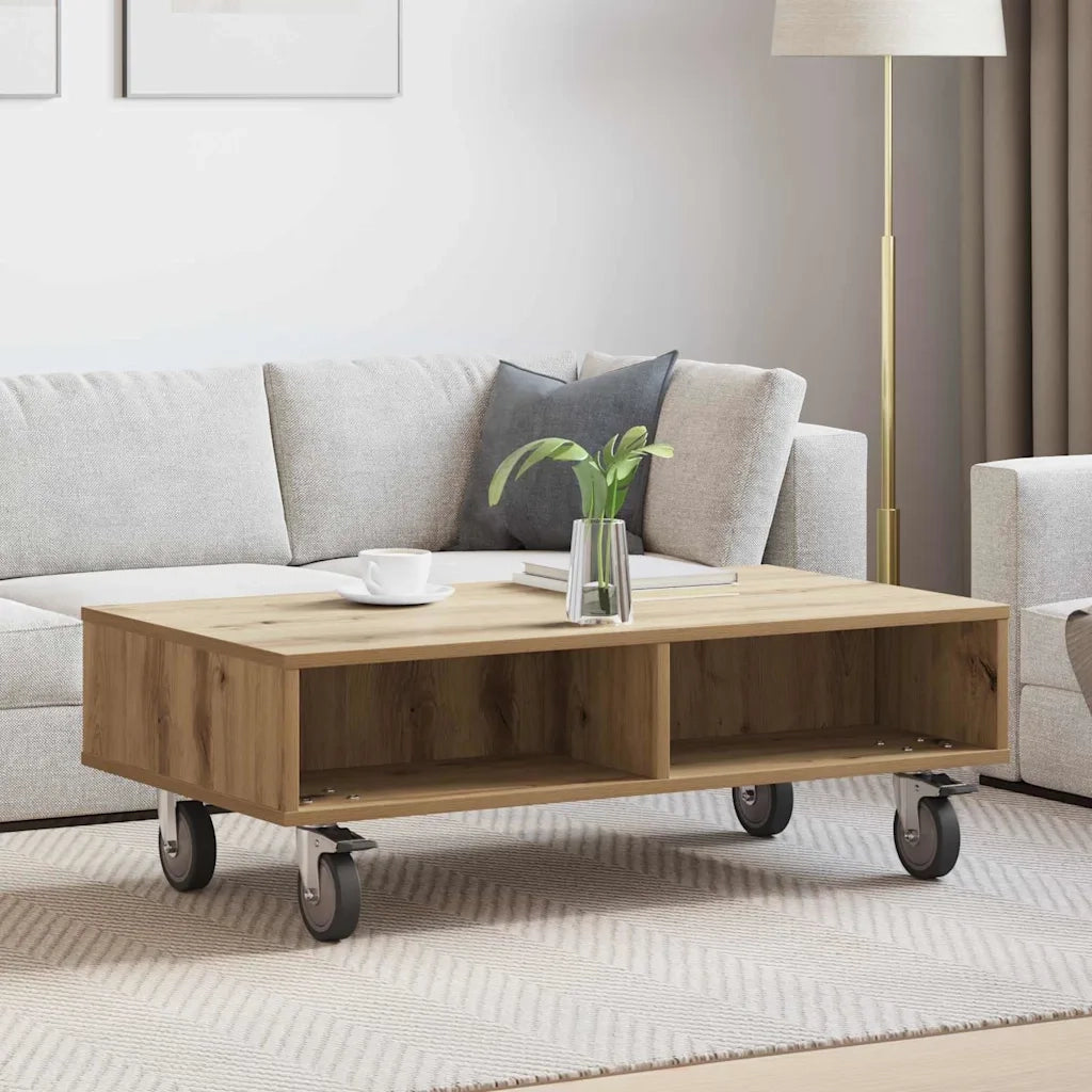 Tavolino | Tavolo laterale con Ruote Rovere artigianale 90 x 50 x 30 cm