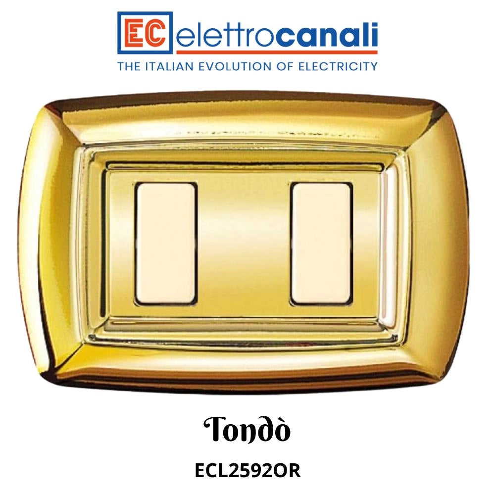 Placca elettrocanali tondò oro in tecnopolimero di alta qualità *** numero posti 2 posti, confezione 1