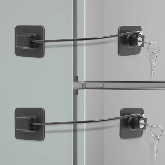 Set di sicurezza per frigorifero 2 pezzi, serrature per finestre, serrature per armadi, serrature per finestre per sicurezza dei bambini, senza perforazione, serrature per frigorifero con chiave, serratura di sicurezza per armadi per bambini, nero