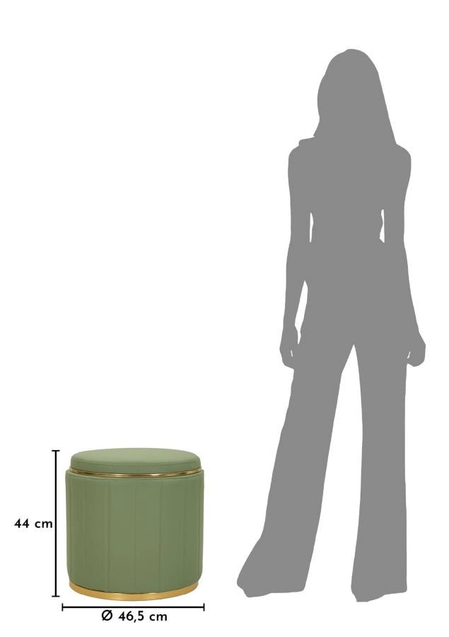 Puff con Contenitore London Verde Ø46,5x44 cm in Pino e MDF e Spugna e Metallo e PU