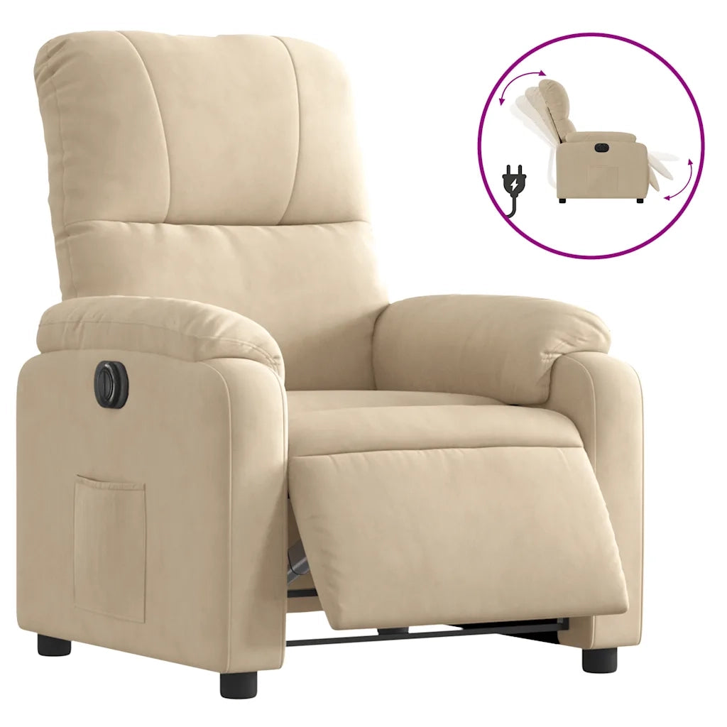 Divano Sedia-Poltrona Reclinabile Elettrica Crema in Tessuto di Microfibra 601551