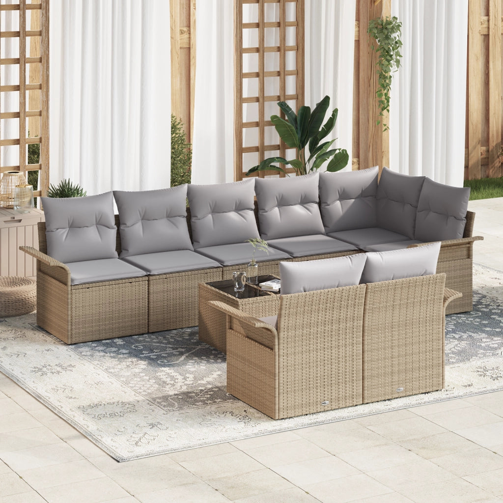 Set di Divani da Giardino a 9 Pezzi con Cuscini in Rattan