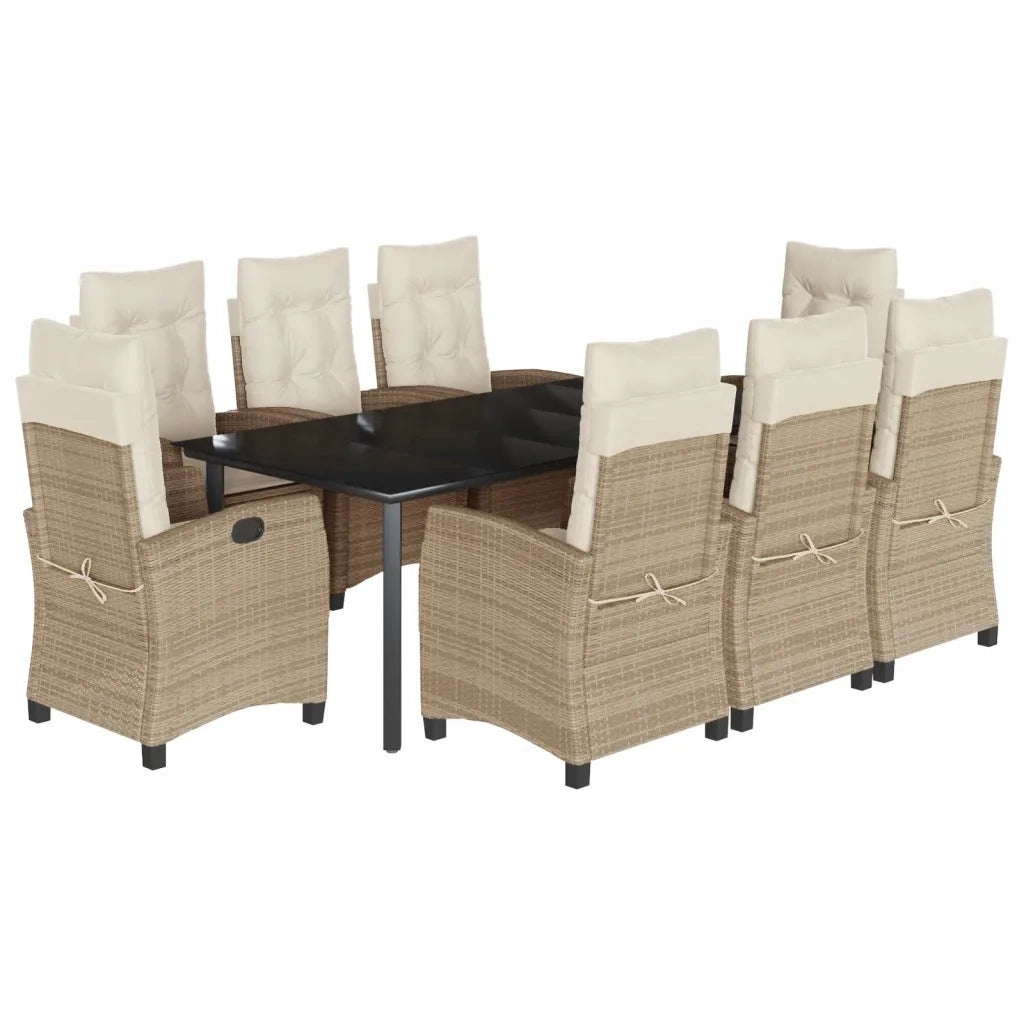 Set da Pranzo da Giardino 9 pz con Cuscini Beige in Polyrattan 3212820