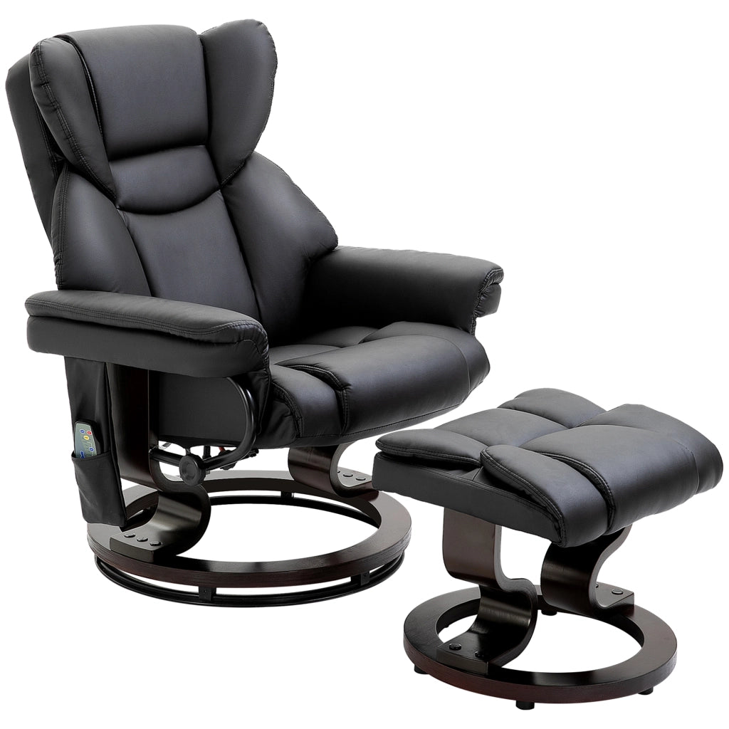 Poltrona Relax Reclinabile Massaggiante con Poggiapiedi ¨C Xylo ¨C Tessuto Nero Girevole 360¡ã