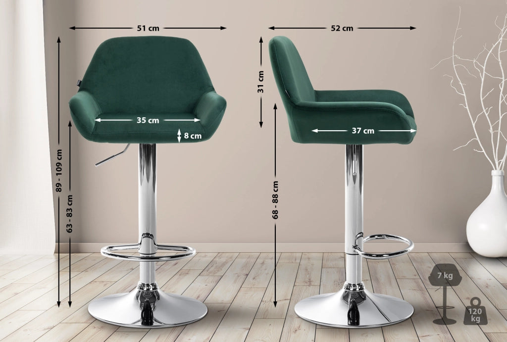 Sgabello Braga in velluto Verde scuro,cromo