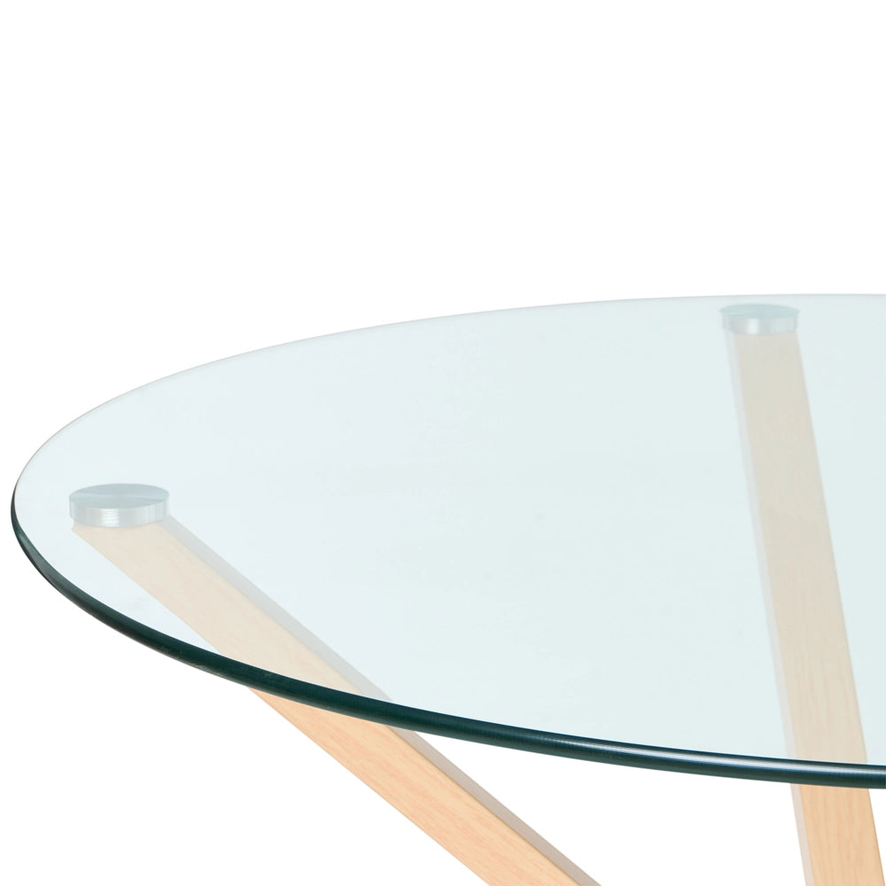 Tavolo da pranzo rotondo piano in vetro temperato legno chiaro ø 90 cm scandinavo
