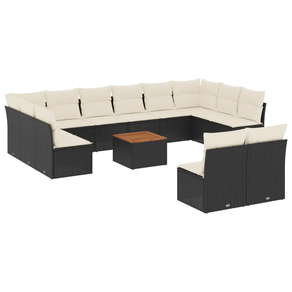 Set Divani da Giardino 13pz con Cuscini Nero in Polyrattan 3256224