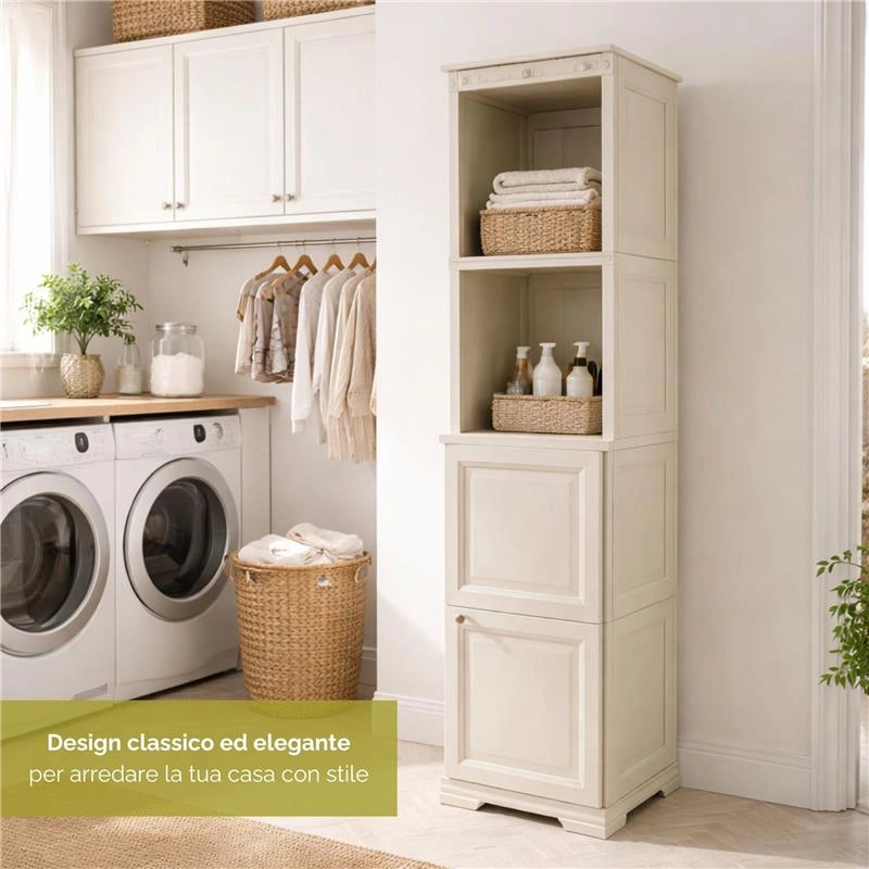 MOBILE 2 MODULI ANGORA 40X43X164 CM CON ANTE FINITURA LEGNO E 2 MODULI SCAFFALE – CONTENITORE VERTICALE MULTIUSO PER ORGANIZZAZIONE CASA