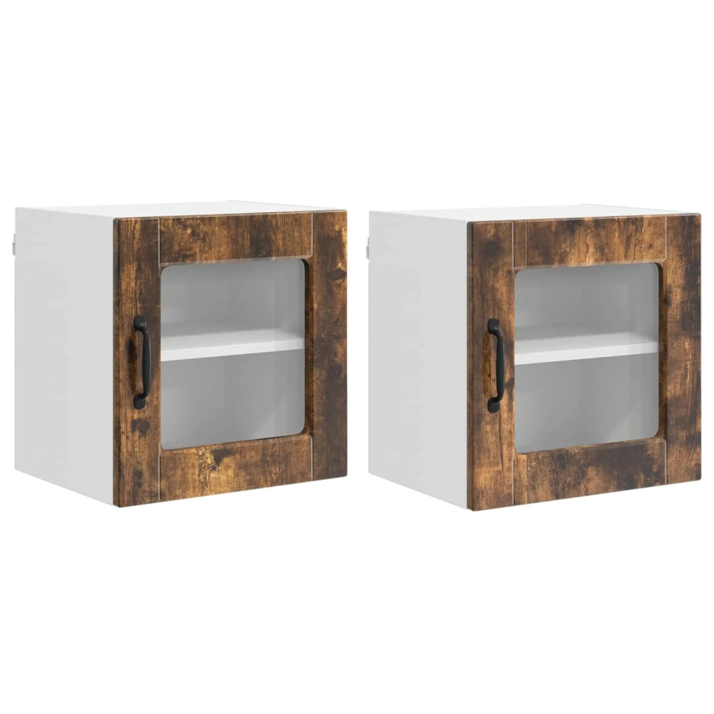 Pensile da cucina | Mobile in vetro da parete PORTO 2 pz Rovere fum¨¦