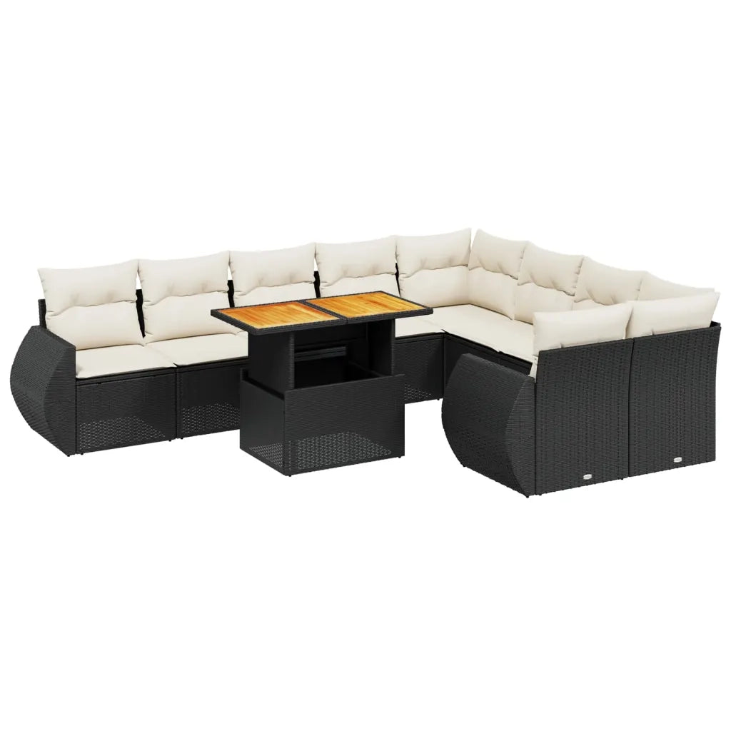 Set Divani da Giardino 10pz con Cuscini in Polyrattan Nero
