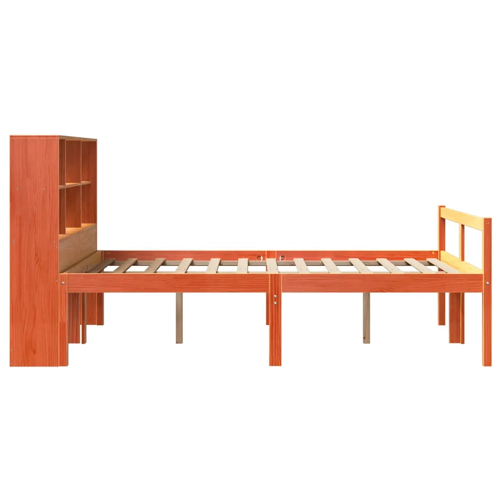 Letto Libreria senza Materasso-Struttura Letto con contenitore Marrone Cera 140x200 cm Legno 108770