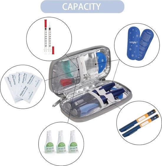 Borsa di Viaggio per Insulina, Borsa di Raffreddamento per Insulina, Borsa di Viaggio per Penna di Insulina, Organizzatore di Caricamento per Borsa di Insulina per Diabetici con 2 Pannelli di Ghiaccio, Capacità 2 x 150 ml