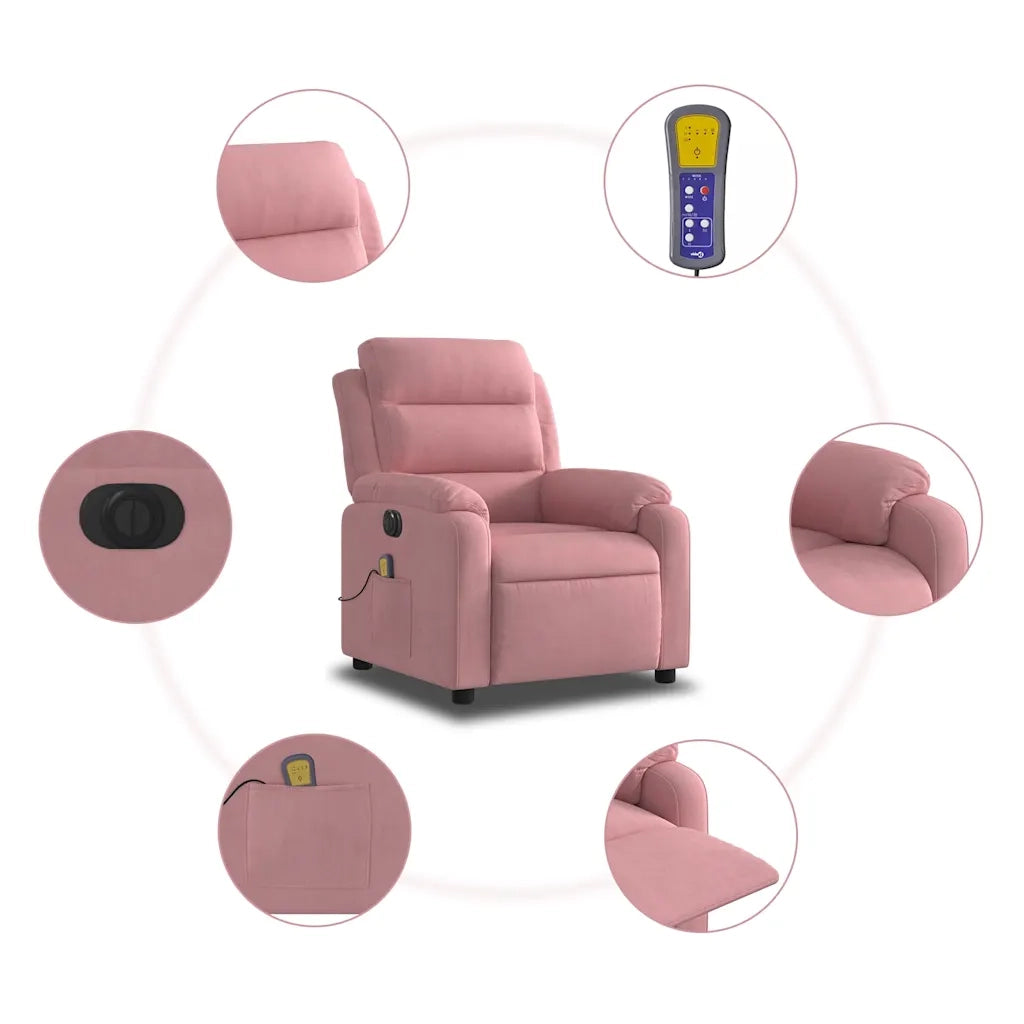 Poltrona Massaggiante Reclinabile Elettrica Rosa Velluto 3205085