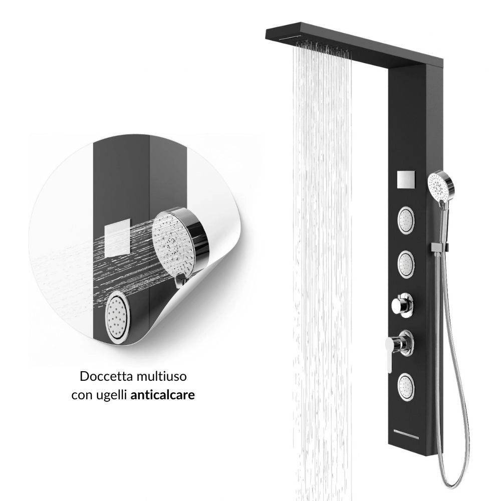 Colonna doccia shine acciaio 4 funzioni luce led display temperatura 2 finiture *** finitura- nero, confezione 1