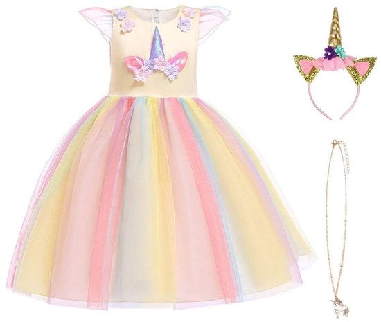 Costume da Principessa - Unicorno - Abito da Carnevale per Donna - Cintura - Collana - Età 2-10 Anni