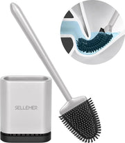 Spazzolino per il water con silicone, maniglia/piede, spazzolino per il water con supporto per asciugatura rapida, spazzolino per il water flessibile in silicone per il water (argento)