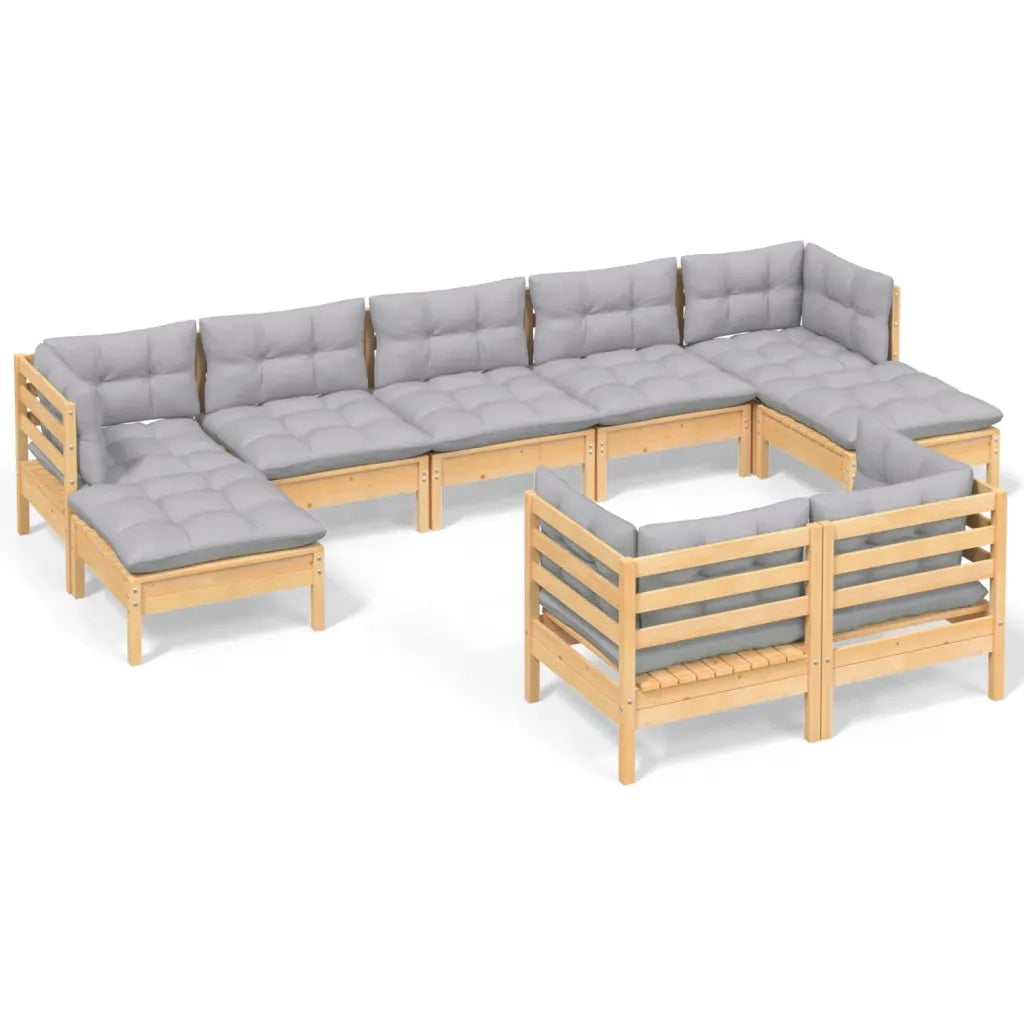 Set Divani da Giardino 9 pz con Cuscini Grigi Massello di Pino 3097126