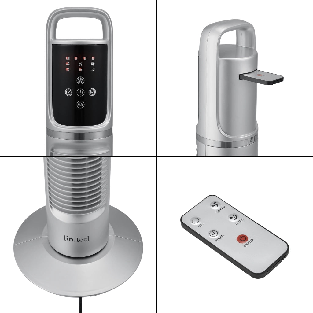Ventilatore a Torre 82 cm con Telecomando e Timer Modalitá Oscillante Motore da 40W - Argento