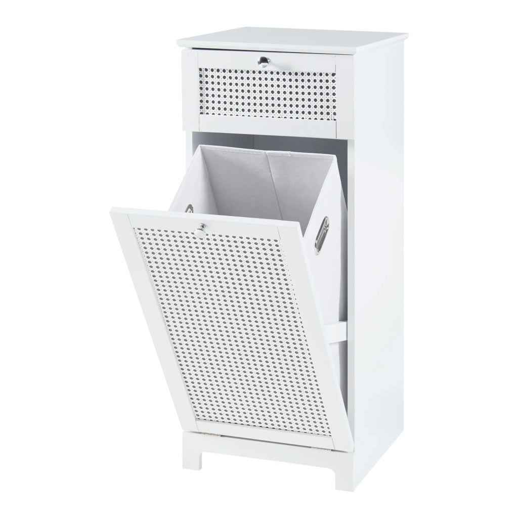 Mobile lavanderia in MDF PVC effetto rattan 90 x 38 x 40 cm bianco 03_0010147