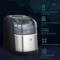 Macchina del Ghiaccio Autopulente da 9 Cubetti in 6-12 Minuti, in PP e Acciaio Inox, 24.2x35.3x33 cm, Nera