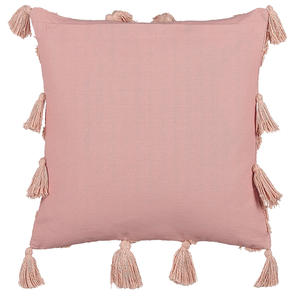 Set di 2 cuscini decorativi cotone rosa 45 x 45 cm motivo geometrico nappe rivestimento sfoderabile con imbottitura boho
