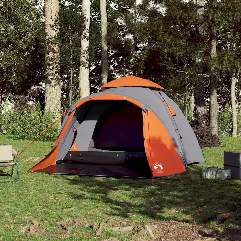 Tenda a Cupola 3 Persone-Tenda da campeggio Grigio e Arancione a Rilascio Rapido 742205