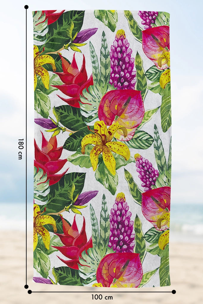 Telo Mare Asciugamano Da Spiaggia Misura Grande 100x180 Cm Assorbente In Morbida Microfibra Leggero Stampe Moderne Sabbia Lettino Vacanze Piscina Floreale