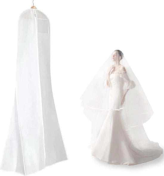 Housse per abiti da sposa 180 cm - Anti-sabbia Ademend - Housse di protezione per abiti da sposa, abiti da sera e cappotti lunghi - Bianco