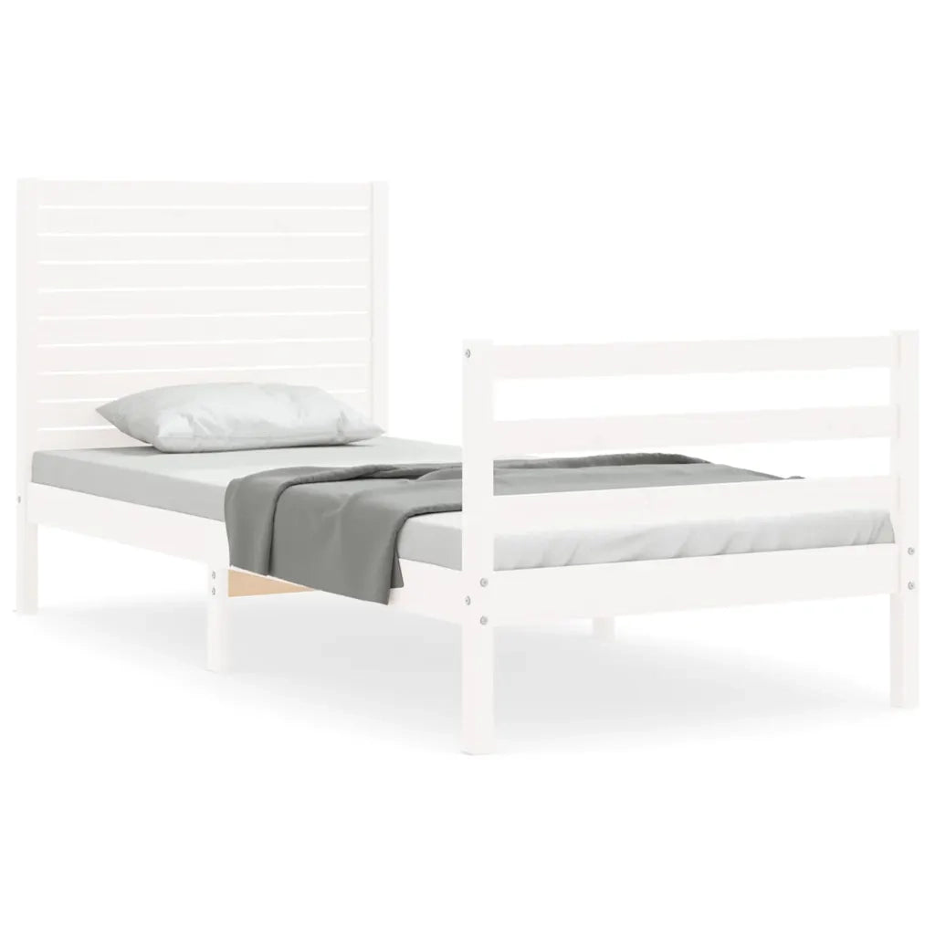 Giroletto con Testiera-Struttura Letto con testiera Bianco 90x200 cm in Legno Massello 436991