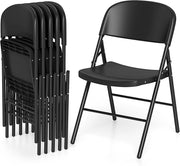 Set da 6 Sedie Pieghevoli in Plastica, Sedie Pieghevoli con Schienale e Struttura in Metallo, Sedie da Pranzo Portatili per Matrimonio e Festa, Portata 150 kg (Nero)