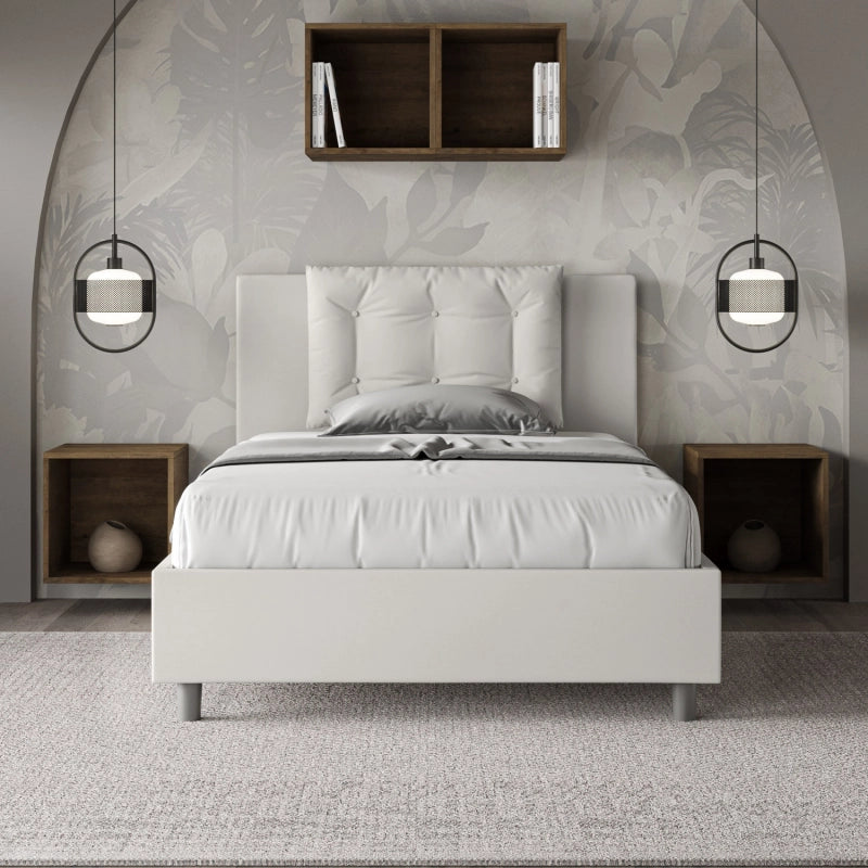 Letto imbottito 1 piazza e mezza 120x210 cm Annalisa - Bianco,Similpelle,Con rete