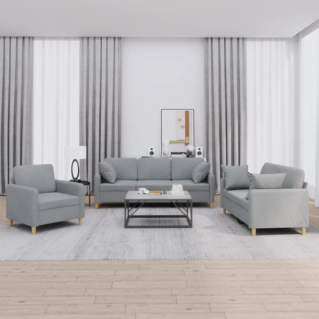 Set Divani 3 pz con Cuscini Grigio Chiaro in Tessuto 3202070