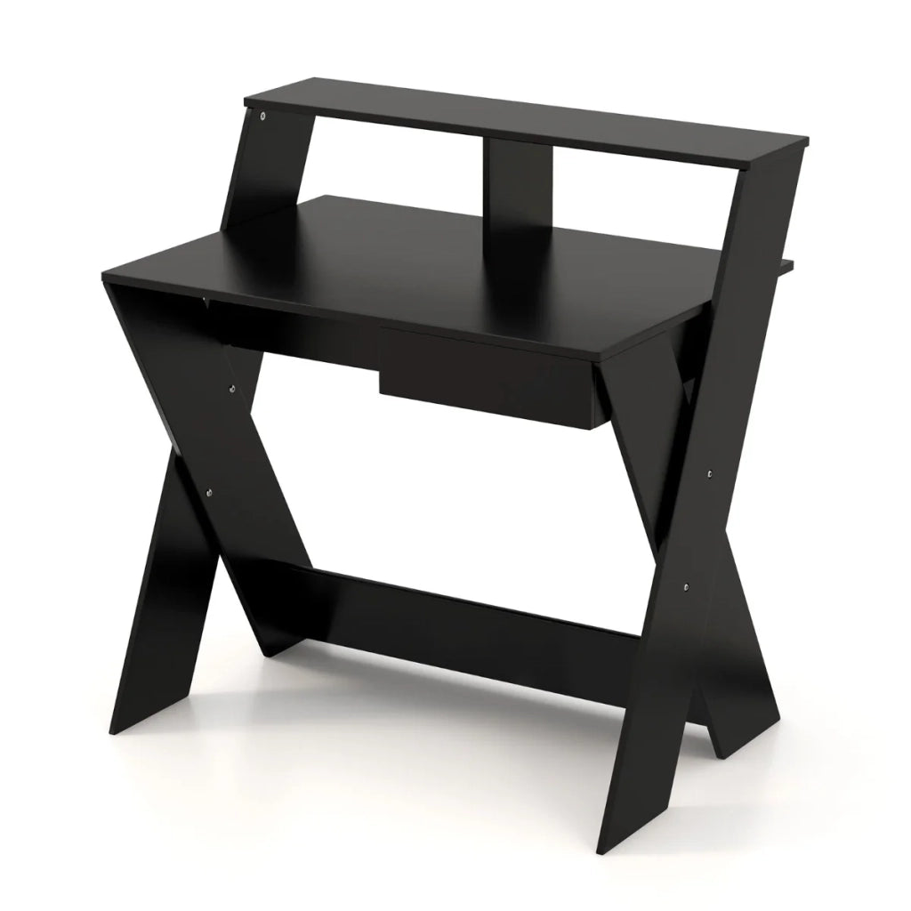 Scrivania per computer con contenitore e supporto per monitor 90 x 61 x 94 cm seduta ergonomica moderna in legno nero 20_0010916