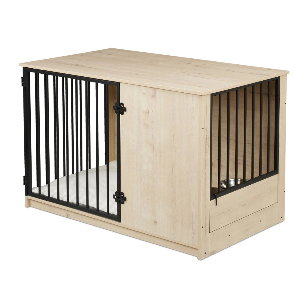 Gabbia per cani con 2 ciotole girevoli soggiorno corridoio 65,5 x 102 x 60 cm design rustico in MDF marrone 13_0017158