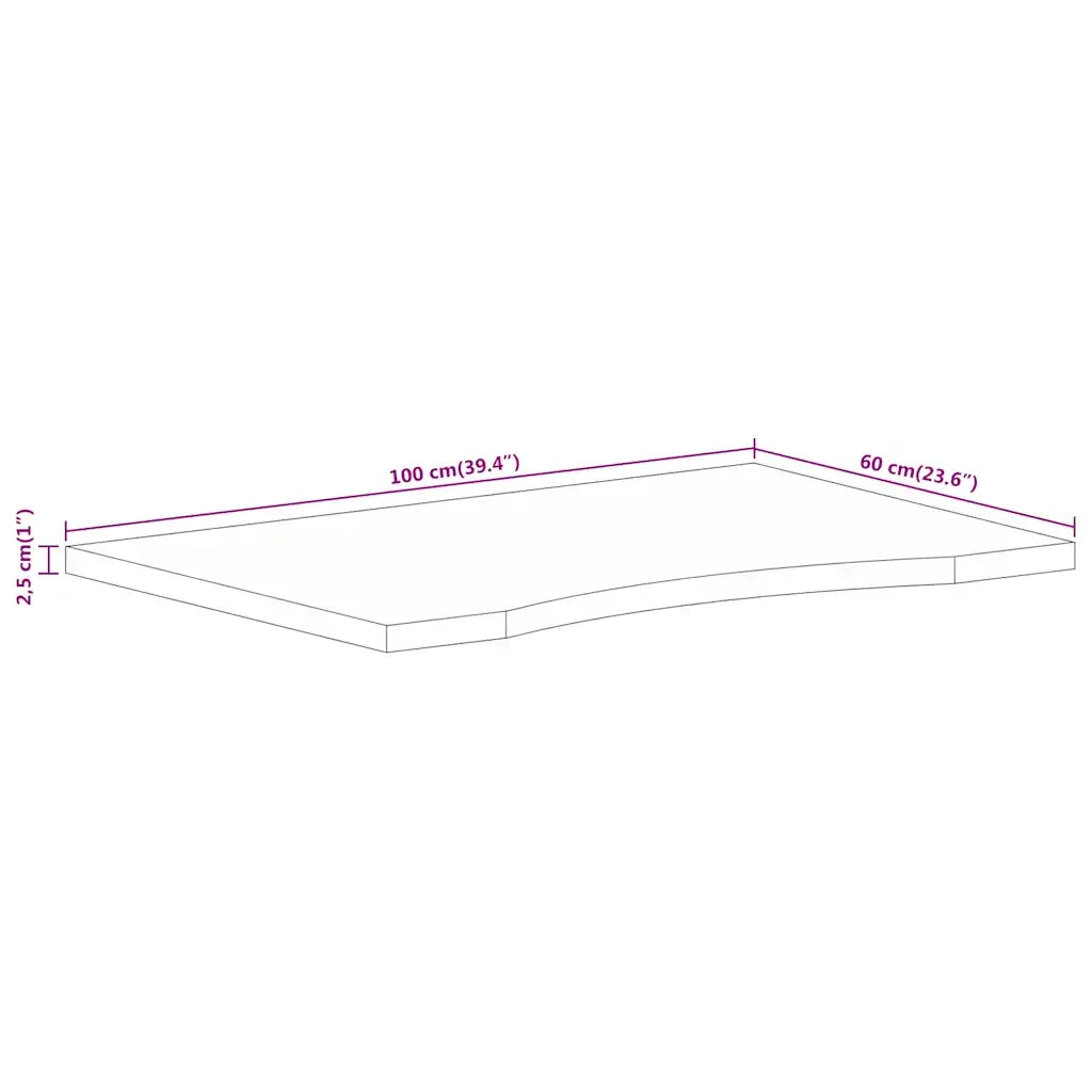 Piano Scrivania con Curva 100x60x2,5cm Massello Grezzo di Mango 370201