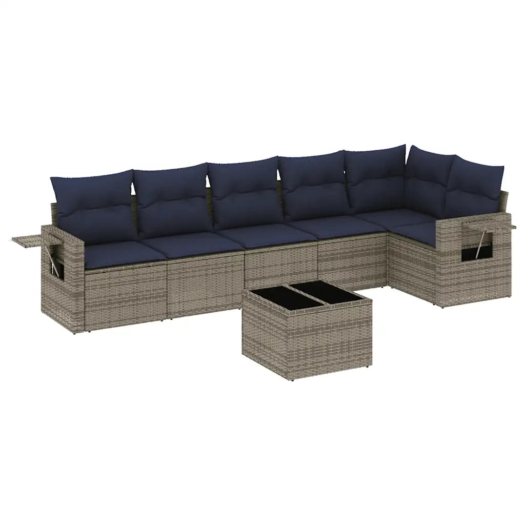 Set Divani da Giardino 7 pz con Cuscini Grigio in Polyrattan 3220200