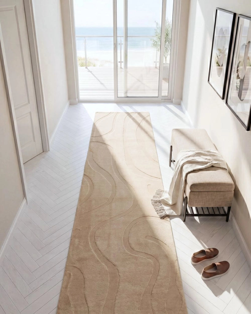 Tappeto da salotto rettangolare jacquard, 80 x 300 cm a pelo corto beige Stile Moderno