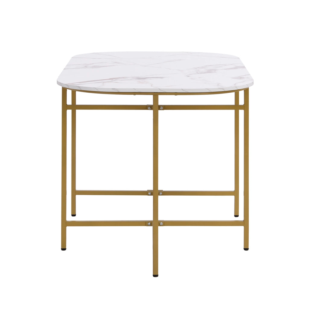 TAVOLO DA PRANZO Set da 6 pezzi Bianco MDF struttura in ferro oro