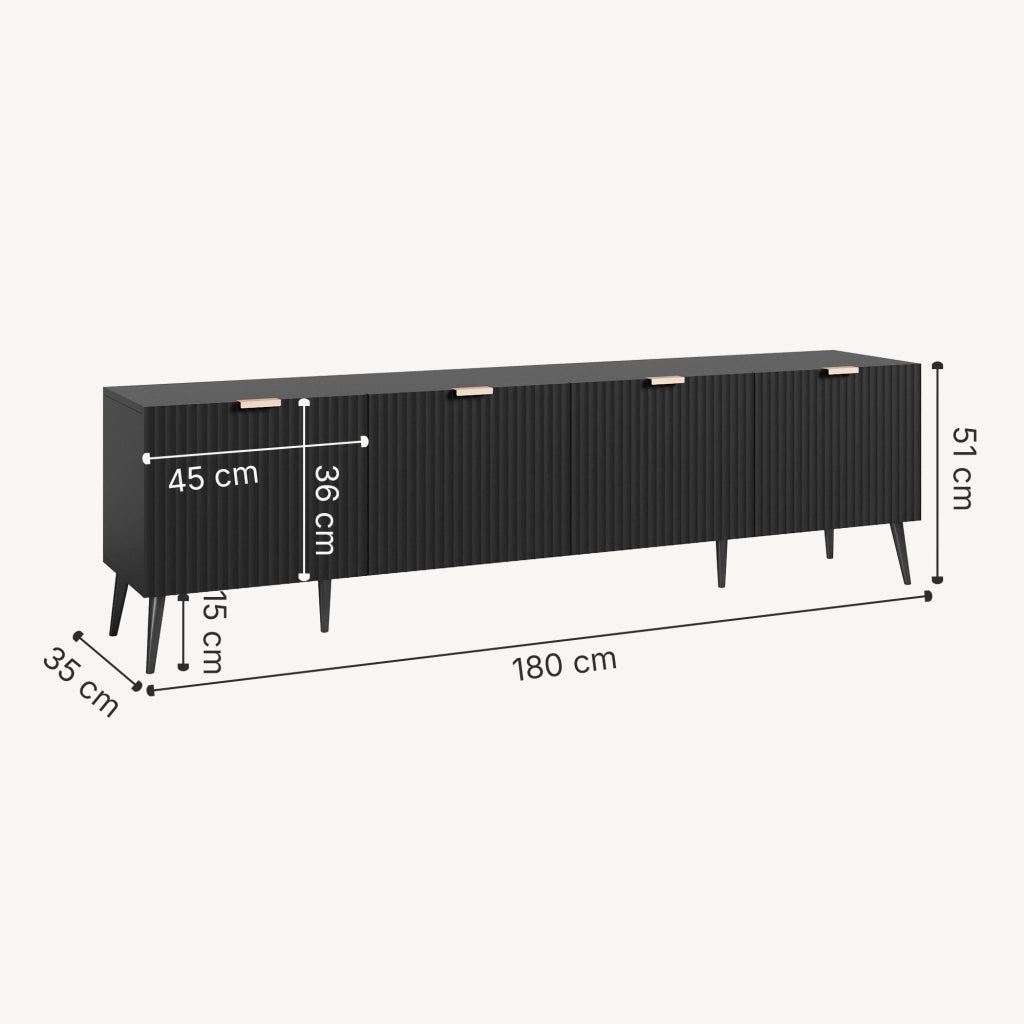 Mobile Porta TV Nand con Ante Decorative 180 x 35 x 51 cm - Nero [en.casa]