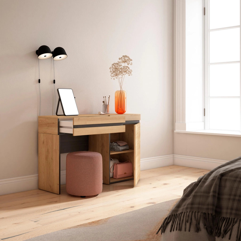 Tavolo da toeletta, 121x35x75cm, Con cassetto, Camera da letto, colore Rovere RF3477