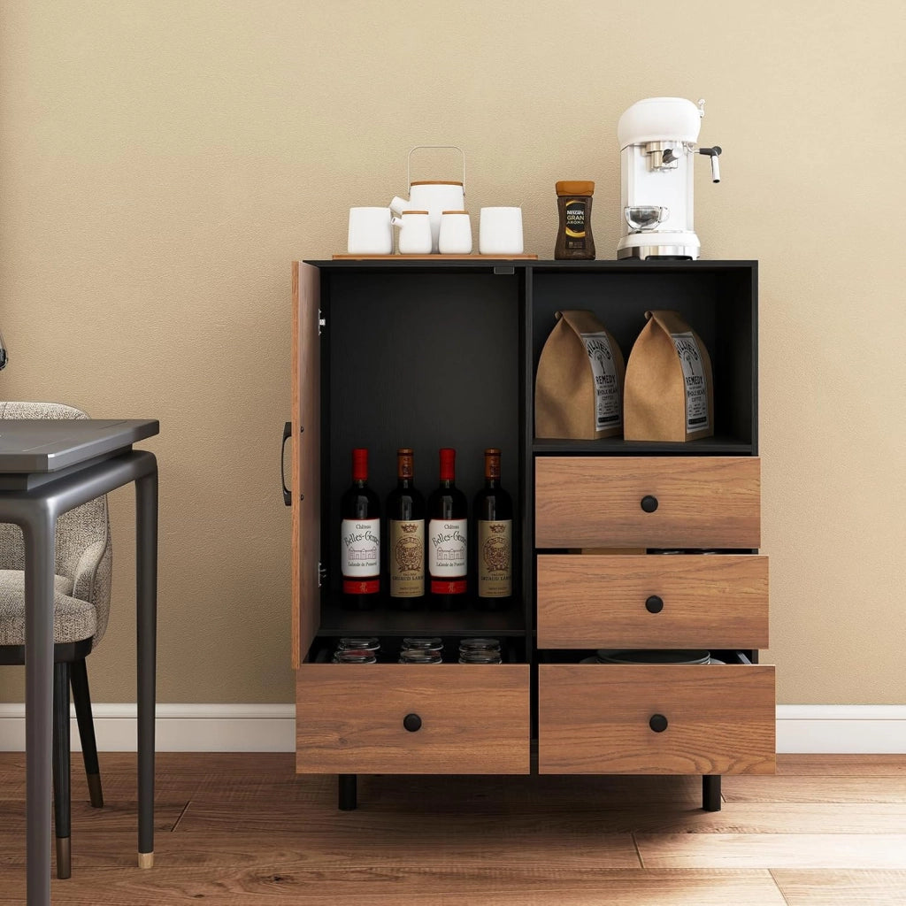 Cassettiera con 4 cassetti, credenza da cucina con piano e vano aperto, credenza da cucina, in legno, 80 x 45,5 x 97,5 cm