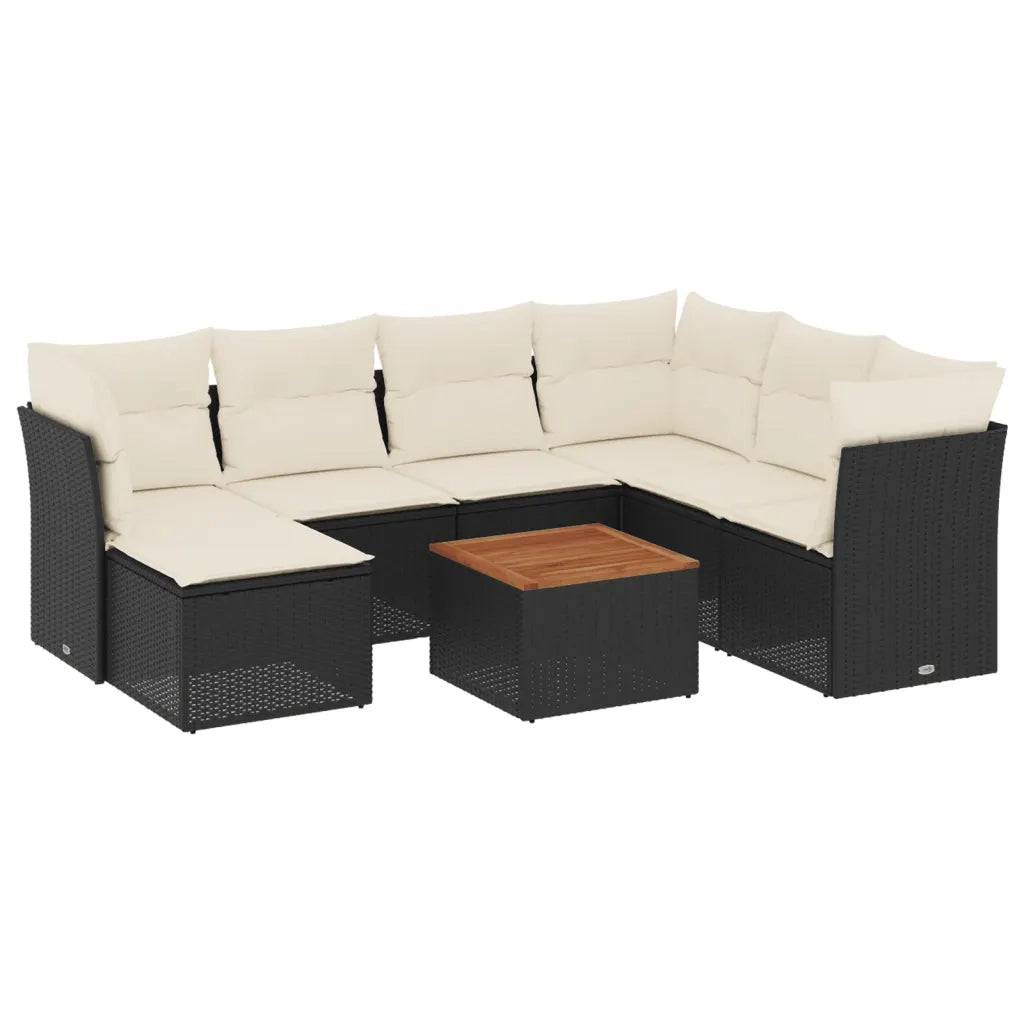 Set Divani da Giardino con Cuscini 8 pz Nero in Polyrattan