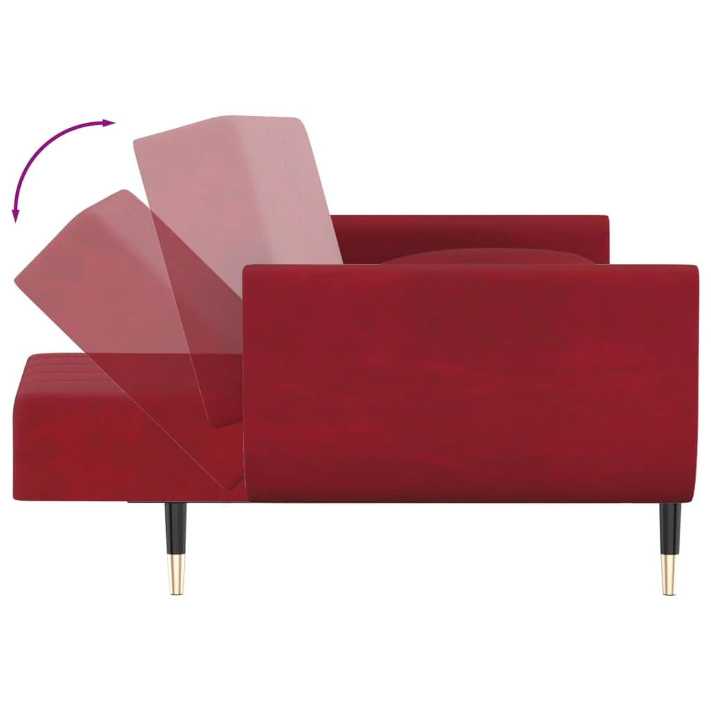Divano letto a 2 posti letto trasformabile per gli ospiti in soggiorno divano letto letto pieghevole per soggiorno casa da interno sedute e due cuscini velluto rosso bordeaux 02_0019560