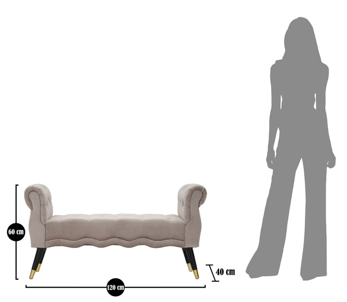 Panchetta Paris 120x40x60 cm in Legno Spugna Metallo e Poliestere Grigio Nero e Oro