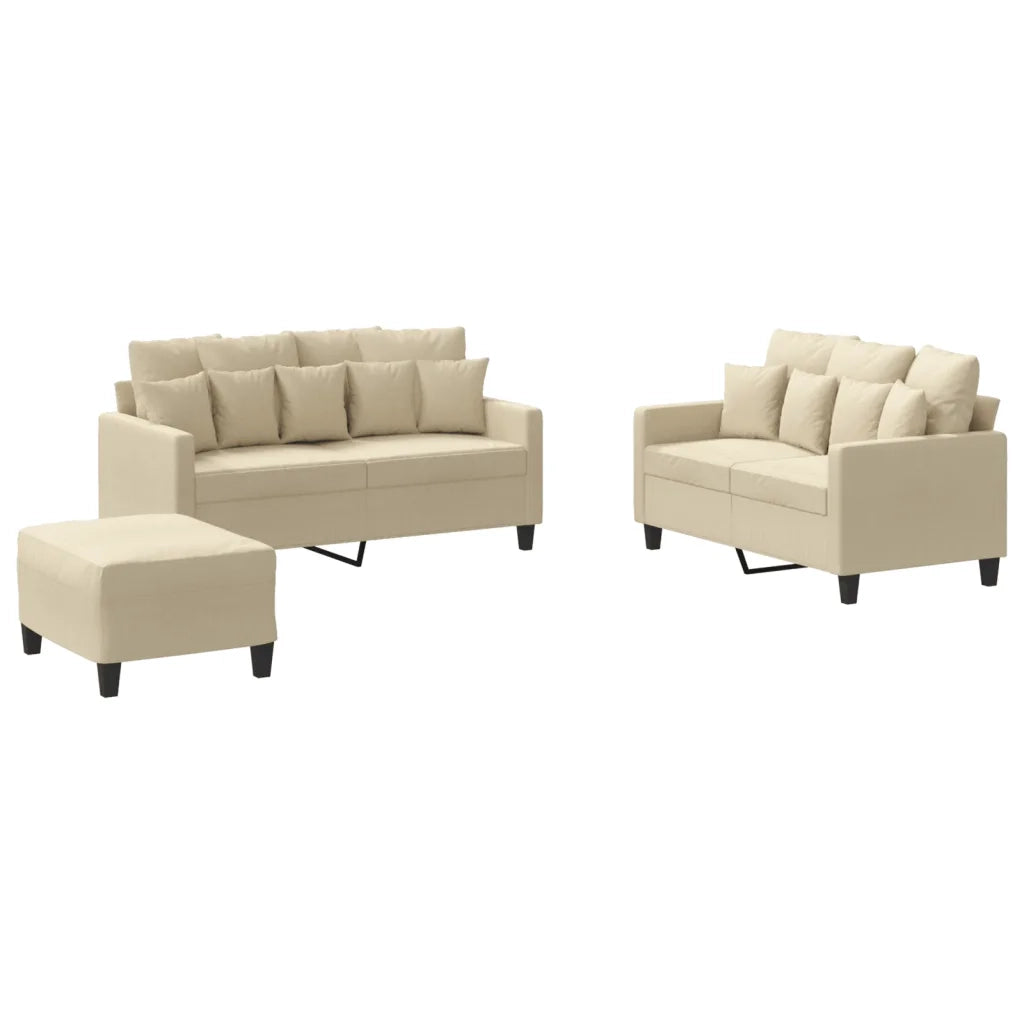 vidaXL Set di Divani 3 pz con Cuscini Crema in Tessuto