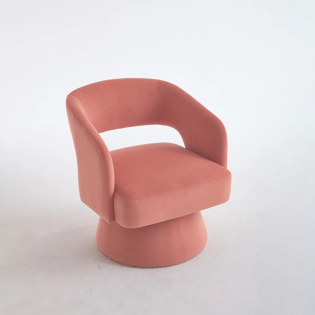 Poltrona Girevole in Velluto ¨C MINIMAL ¨C Rosa, Schienale Aperto, Base in Metallo